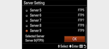 Image of the camera's Server Setting menu screen