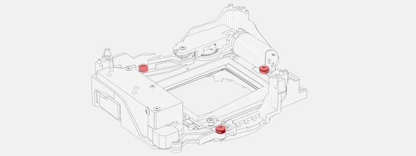 Wireframe illustration showing the camera's internal structure