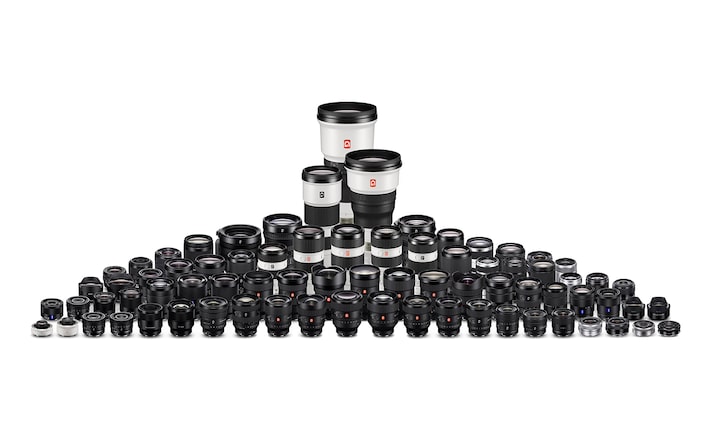 Product image showing the entire E-mount lens range