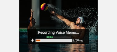 Example image of a man shooting ball in water polo game with “Recording Voice Memo” status bar displayed