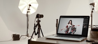 Image of a laptop computer in a photography studio