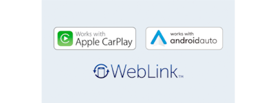 Images of Apple CarPlay, Android Auto and WebLink logos.