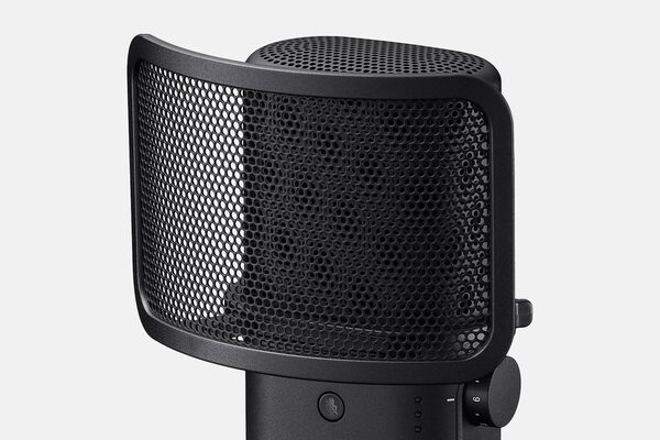 Product image of microphone with pop guard installed