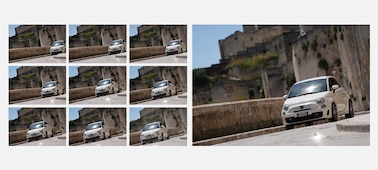 Example images showing the continuous shooting of a car rounding a corner